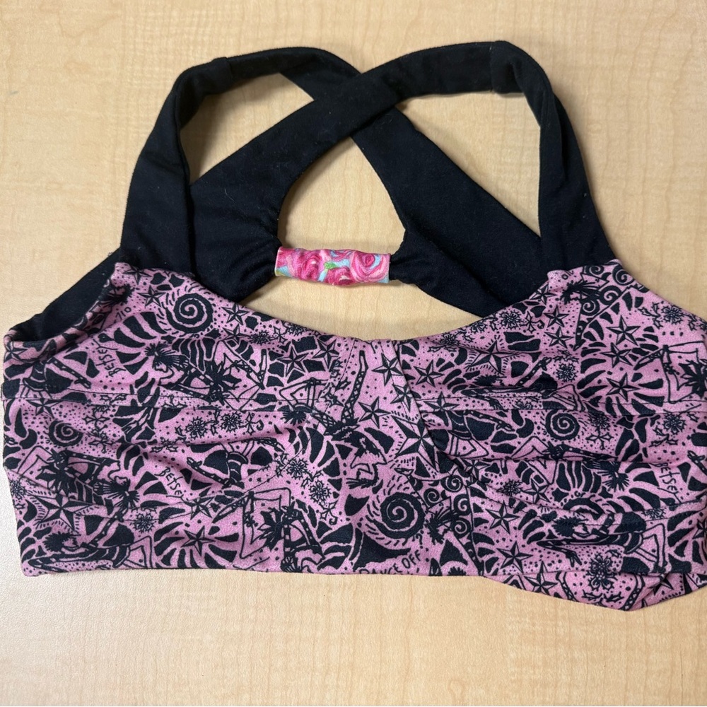 Betsy Johnson YL Pink and Black Patterned Dance Bra New